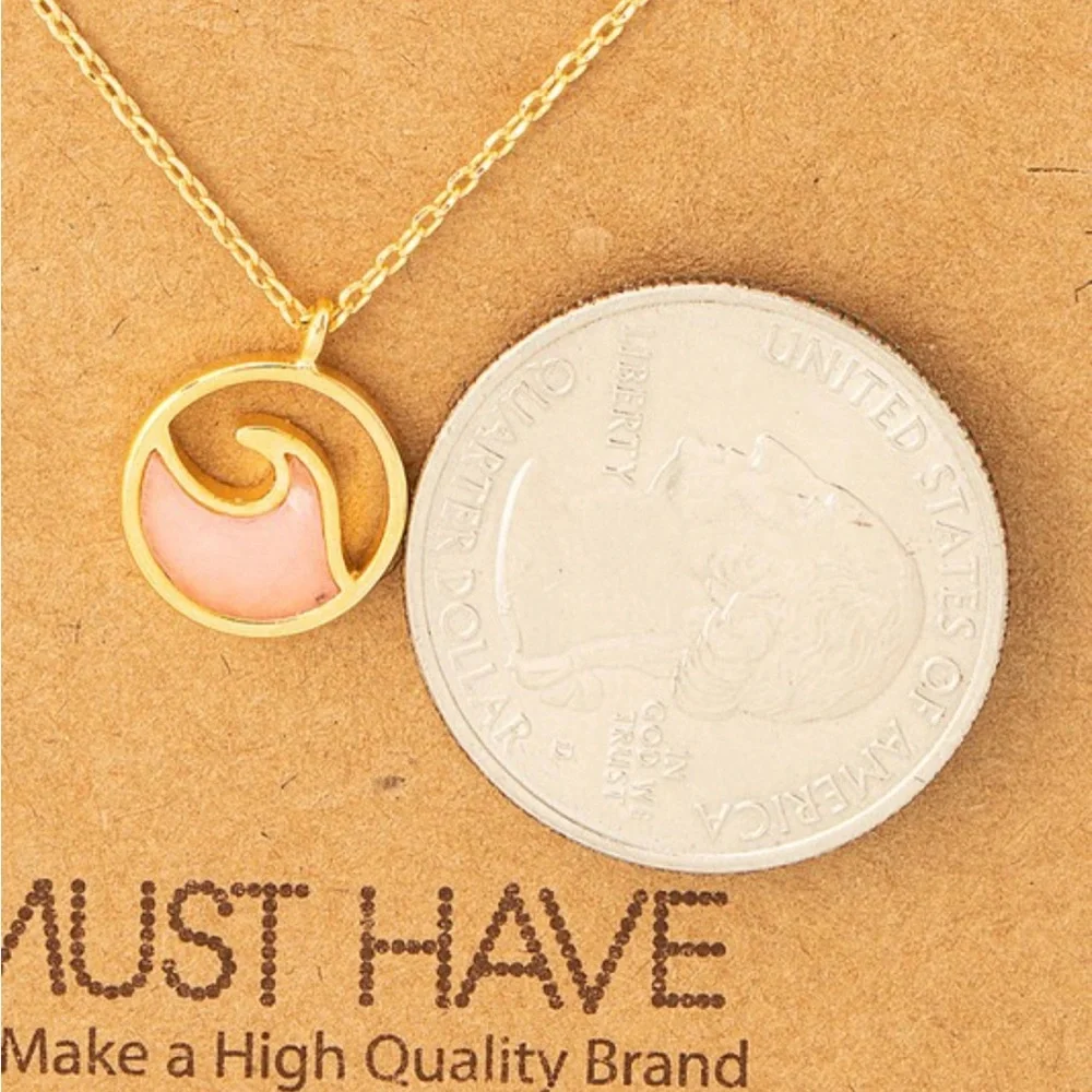 18k gold pink wave circle pendant necklace - Picture 2 of 2